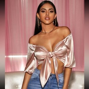 Satin Off The Shoulder Crop Top